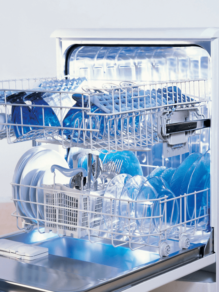 full dishwasher with clean dishes