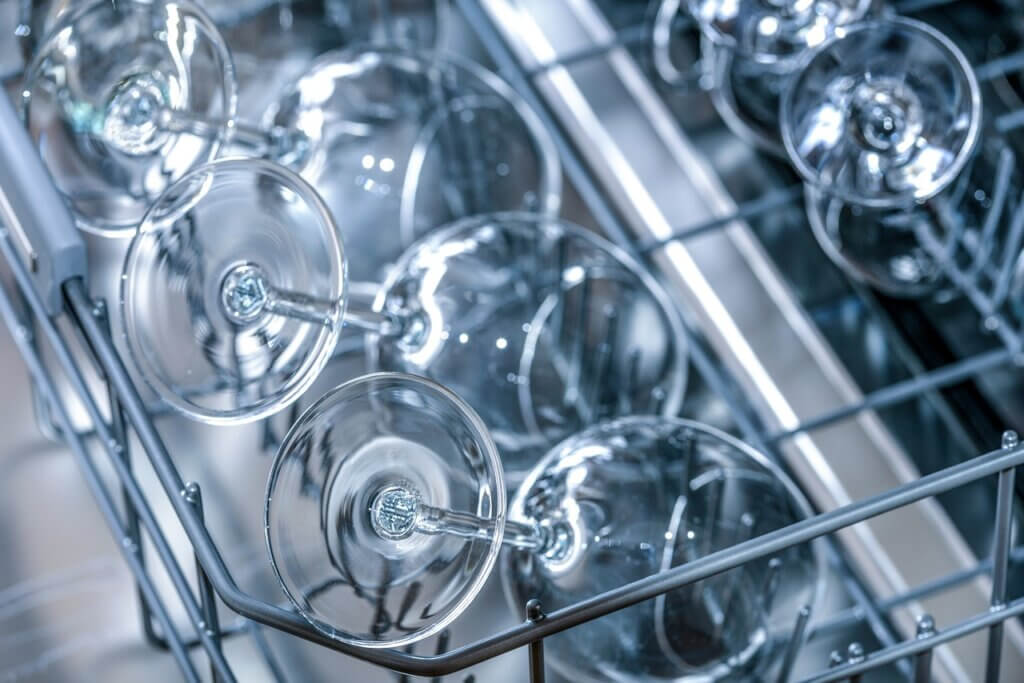 Clean stemware in a dishwasher